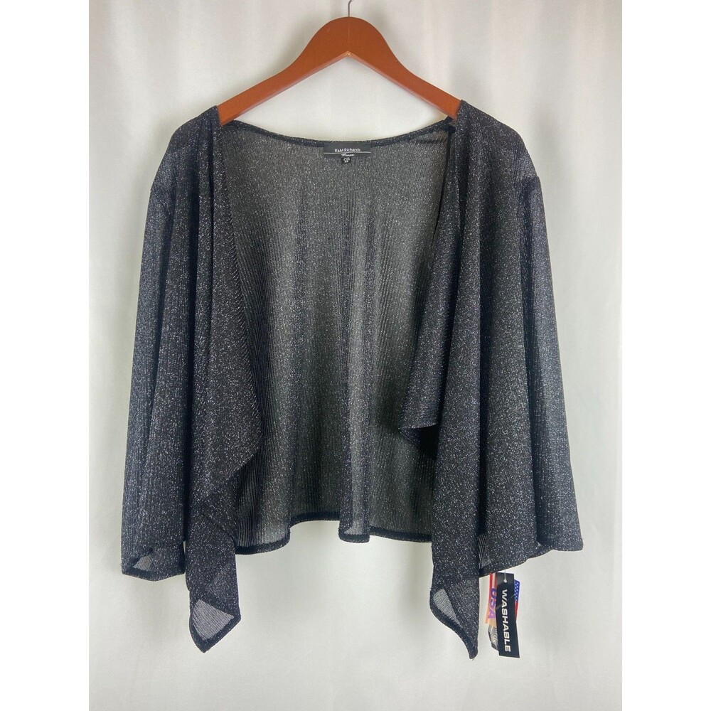 NWT R&M Richards Women's 3X Kimono Coverup Cardigan Black Sparkle Semi Sheer